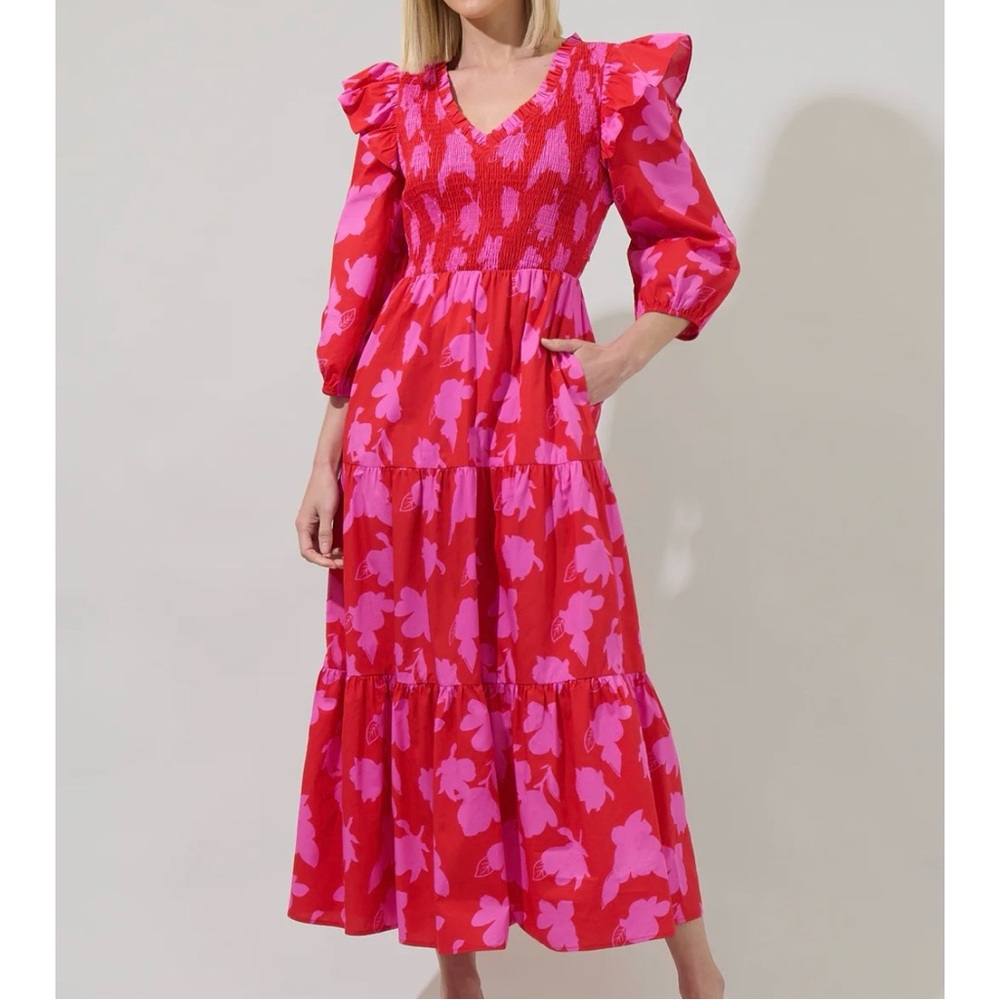 Sugarlips Raspberry Bliss Brighton Smocked Poplin Maxi Dress L